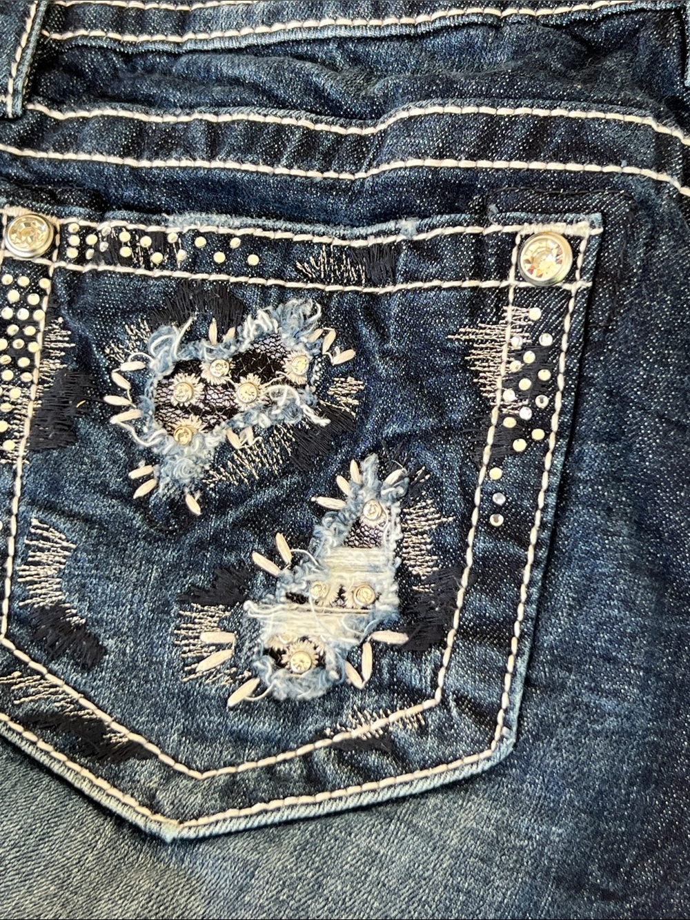 Miss Me Dark Blue Embellished Wide Leg Jeans - Picture 8 of 9